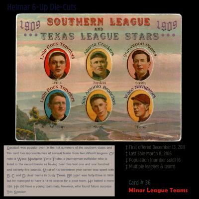 Picture, Helmar Brewing, Helmar 6 Up Die-Cut Card # 36, Harry Lentz (Sentz), Bill Hart, Dutch Jordan, Carlos Smith, Dolly Stark & Tony Thebo, S&T SOUTHERN & TEXAS, Multiple